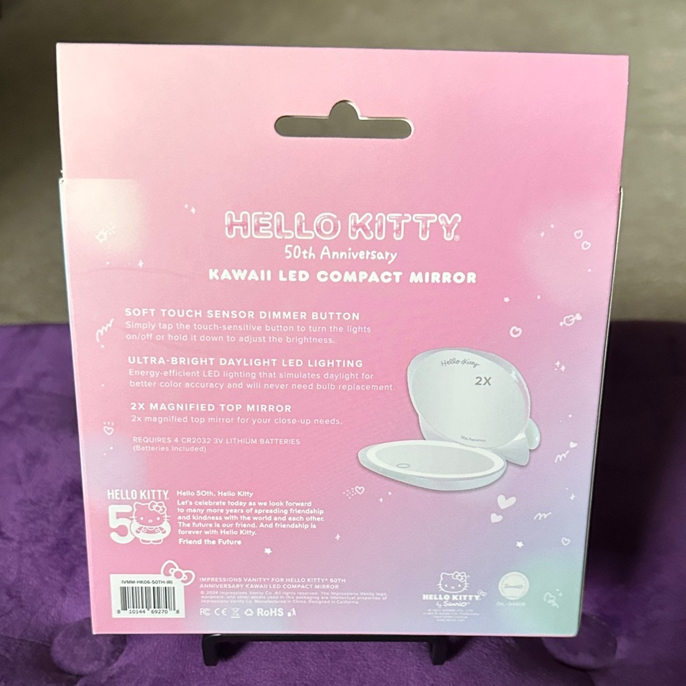NIB Hello Kitty 50th Anniversary Kawaii LED Compact Pink Mirror - Picture 2 of 2